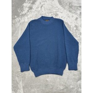 Vintage 90s Eddie Bauer Knit Sweater Mens Small Blue 100% Wool Ribbed Fisherman